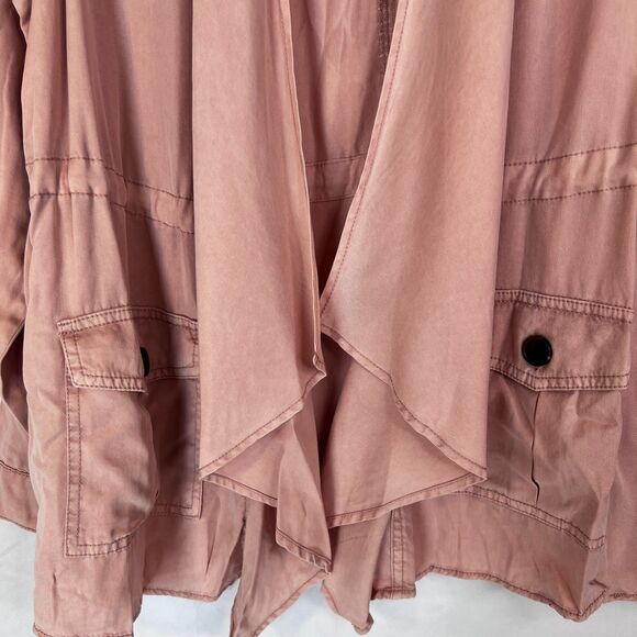 Knox Rose Pink Open Front Sharkbite Edgy Boho Layering Utility Jacket SZ Medium - Picture 4 of 11